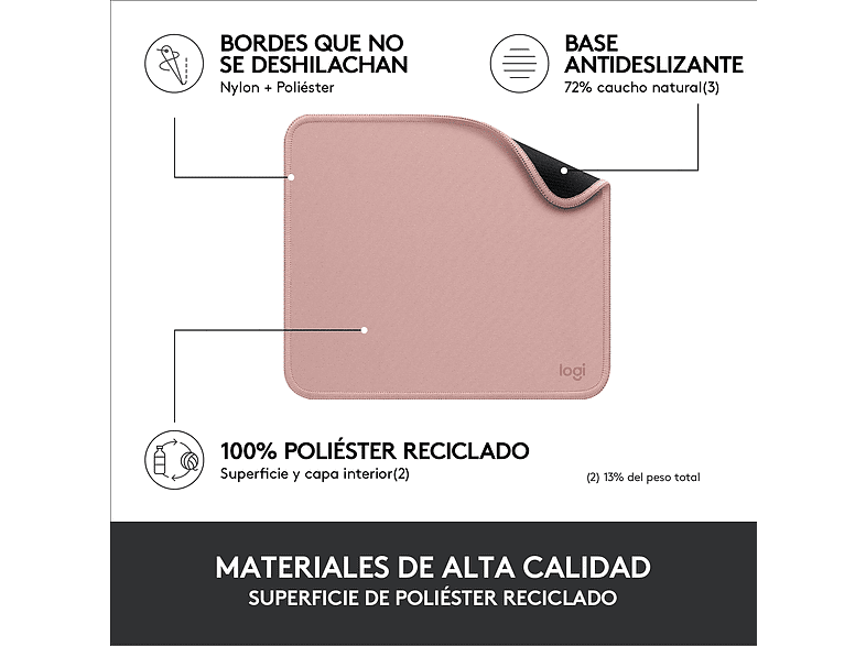 Alfombrilla ratón - Logitech  Mouse Pad Studio Series, Nylon/ PoliésterCaucho, Rosa