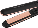 Plancha de pelo - Rowenta SF4620F0 Express Shine, Revestimiento de Papaya, Placas de cerámica, 8 temp., Hasta 210 °C, Liss & Curl, Negro y albaricoque