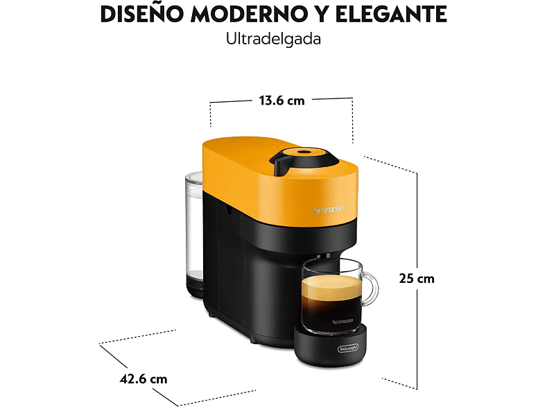 Cafetera de cápsulas - De'Longhi Nespresso Vertuo Pop ENV90.B, 0.56 l, 1350 W, Tecnología de Centrifugación, Amarillo Mango