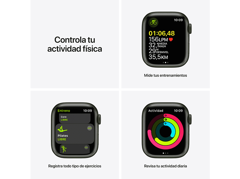 Apple Watch Series 7, GPS+CELL, 41 mm, Caja de aluminio Verde, Correa deportiva color Verde trébol