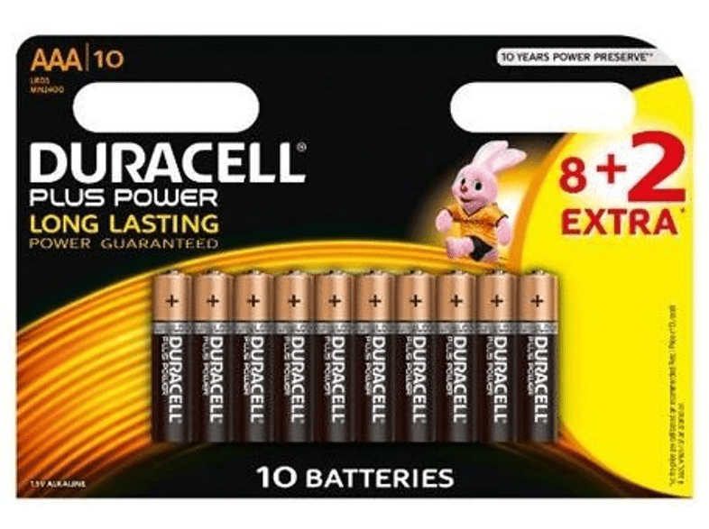 Pilas AAA - Duracell Plus Power LR03, 8 + 2 Uds