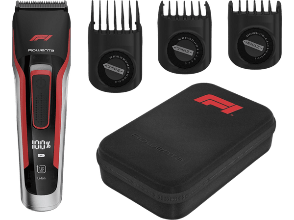 Cortapelos - Rowenta Formula 1 TN524MF0, Para cabello y barba, 120 min, Negro y Rojo