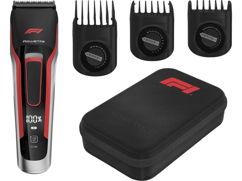 Cortapelos - Rowenta Formula 1 TN524MF0, Para cabello y barba, 120 min, Negro y Rojo