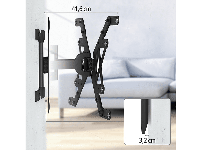 Soporte TV - Hama Full Motion Ultraslim 00118064, Inclinable, De 37 a 75, 2 brazos, VESA 600 x 400 mm, Negro