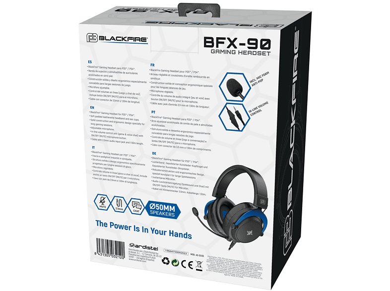 Auriculares gaming - Ardistel BLACKFIRE® Gaming Headset BFX-90, Para PS5™ y PS4™, No Bluetooth, Cable 1.5m, Negro