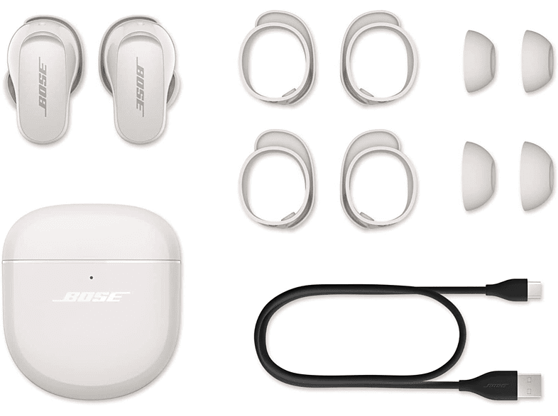 Auriculares True Wireless - Bose QuietComfort Earbuds II, Intraurales, Cancelación de ruido, 6h, Bluetooth, Blanco