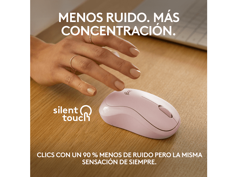 Ratón inalámbrico - Logitech M240 Silent, Inalámbrico, Bluetooth, 4000 ppp, Ambidiestro, Windows/Mac, Rosa