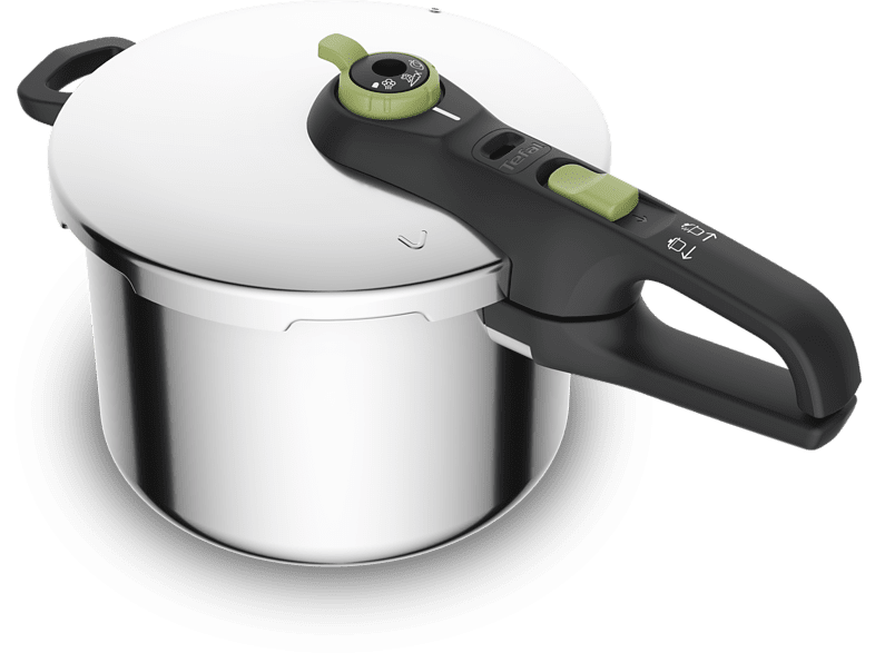 Olla express - Tefal Secure Trendy P2580703, 6 L, 2 programas, Cocción rápida, Compatible con Inducción, Acero Inox., Verde