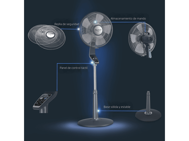 Ventilador de pie - Rowenta VU5675F0 Turbo Silence Extreme, 70 W, 1.4 m, 45 dB, 80 m³/min, 5 vel., Alcance 120°, Posición Silenciosa Nocturna, Gris