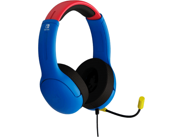 Auriculares gaming - PDP Airlite Level 40 Mario Nintendo Switch, Con cable, Micrófono, Azul/Rojo