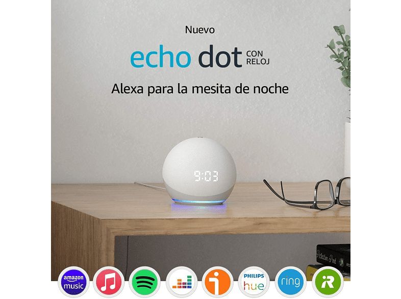 Altavoz inteligente con Alexa - Amazon Echo Dot (4ª Gen) con Reloj, Controlador de Hogar, Blanco
