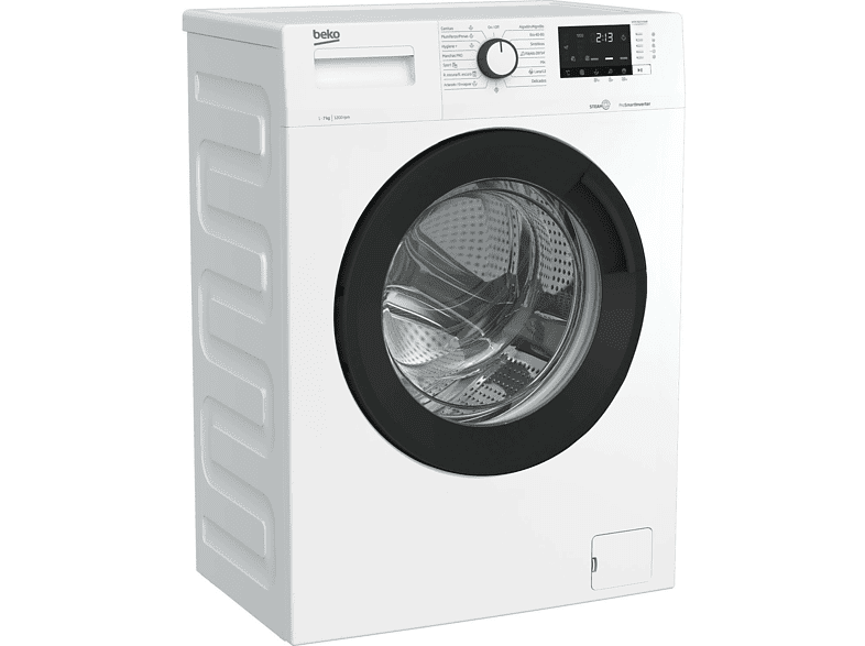 Lavadora carga frontal - Beko WTA 7612 XSWR, 7 kg, 1200 rpm, Fast+, SteamCure, DrumClean, Blanco