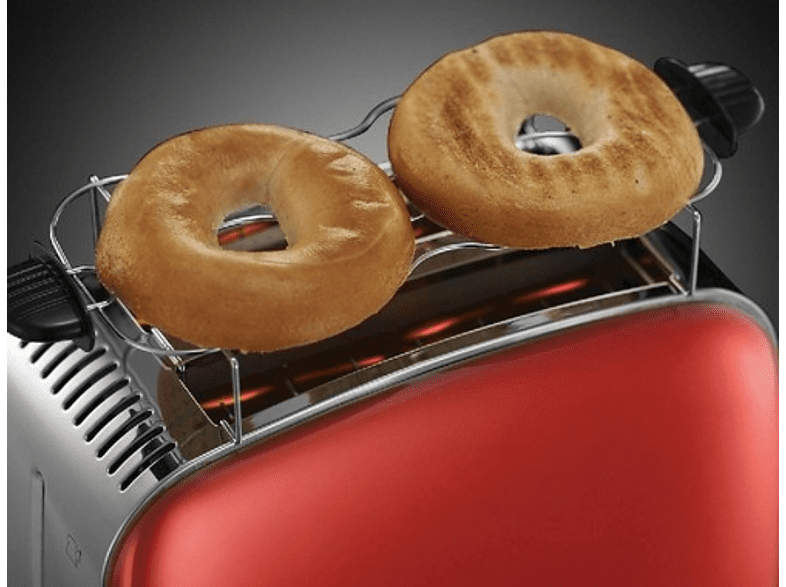 Tostadora - Russell Hobbs Colour Plus Flame Red, 2 rebanadas, Selector de nivel de tostado,