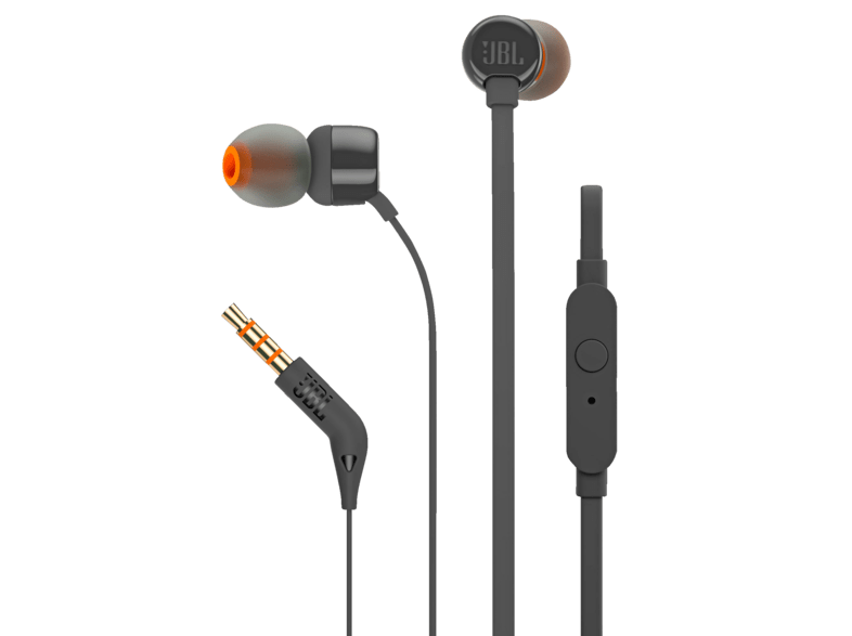 Auriculares botón - JBL T110, Intraaurales, Micrófono, Pure Bass JBL, Negro
