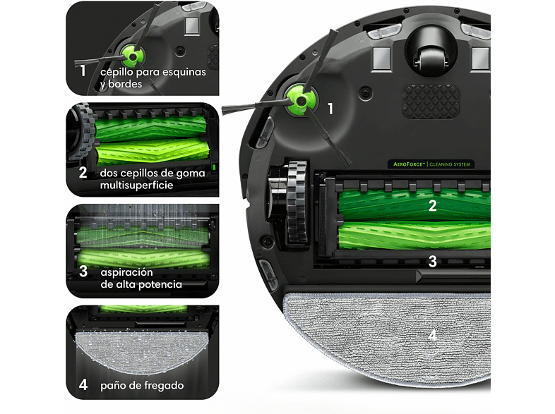 Robot aspirador - iRobot Roomba Combo i8+ Aspirador y friegasuelos 2 en 1, 750W, 0.4 l, 75 Min, 68db(A), Negro