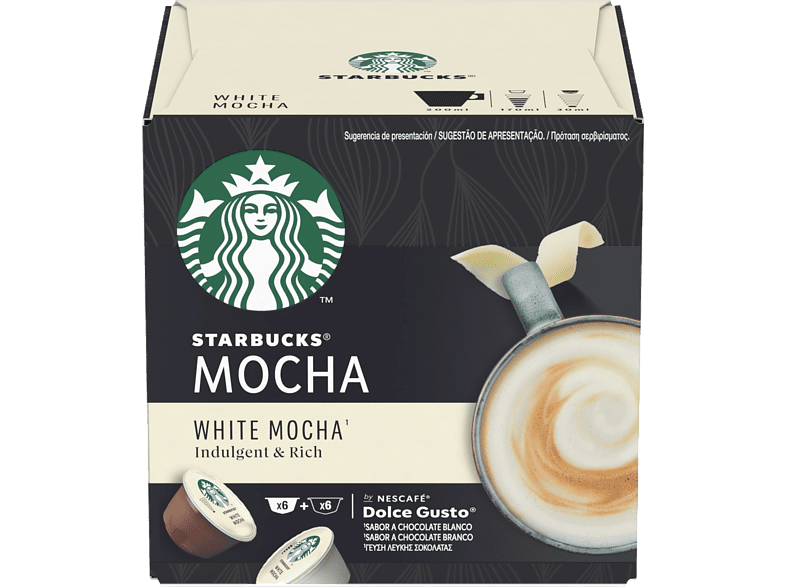 Cápsulas monodosis - Dolce Gusto Starbucks White Moccha, 100% arábica, Chocolate blanco, 6+6 cápsulas