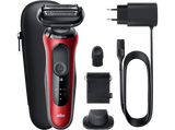 Afeitadora - Braun Series 6 61-R1200S, 3 Cuchillas, Tecnología AutoSense, EasyClick, Wet & Dry, Senso Flex, Rojo