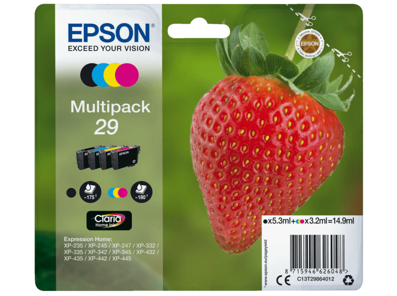 Pack Cartucho de tinta - Epson C13T29864020 Fresa, 29 cartuchos, CMYK