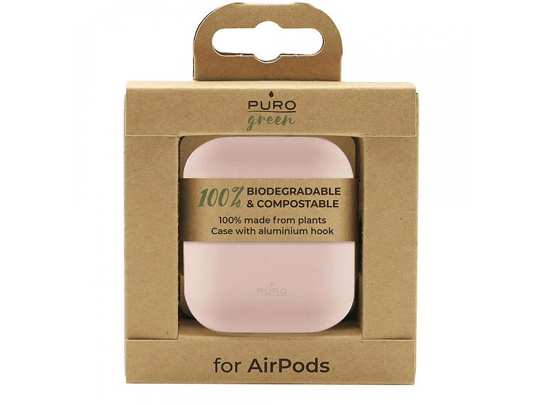 Funda - Puro PUAP019, Para Apple AirPods, 100% biodegradable, Gancho de aluminio, Rosa