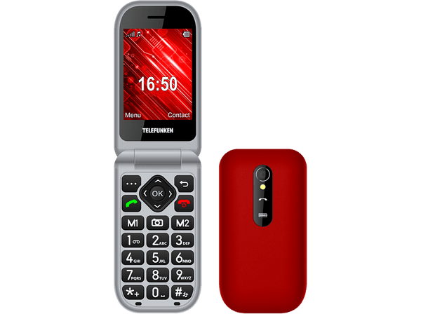 Móvil - Telefunken S450, Para mayores, 2.8", 32 MB, Teclas grandes, Botón SOS, Bluetooth, Rojo