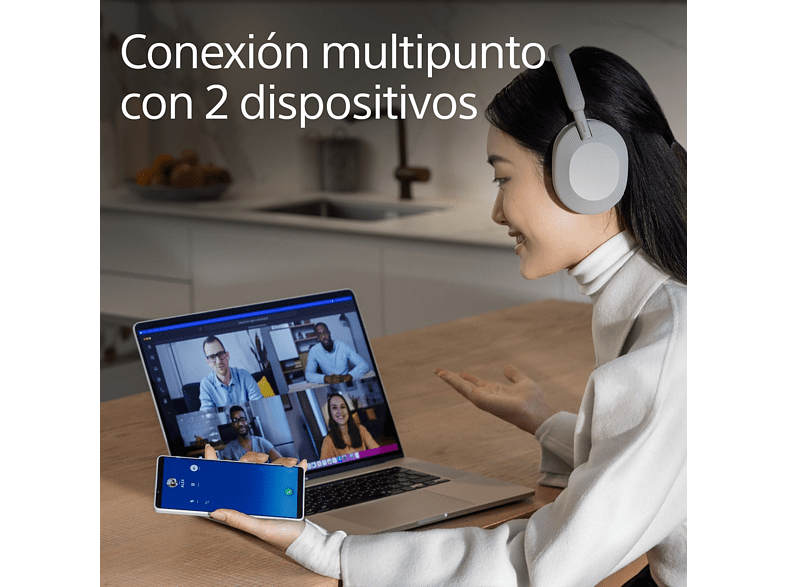 Auriculares inalámbricos - Sony WH-1000XM5S, Noise Cancelling, 30 h, Alexa y Google Assistant, Micro, Plata