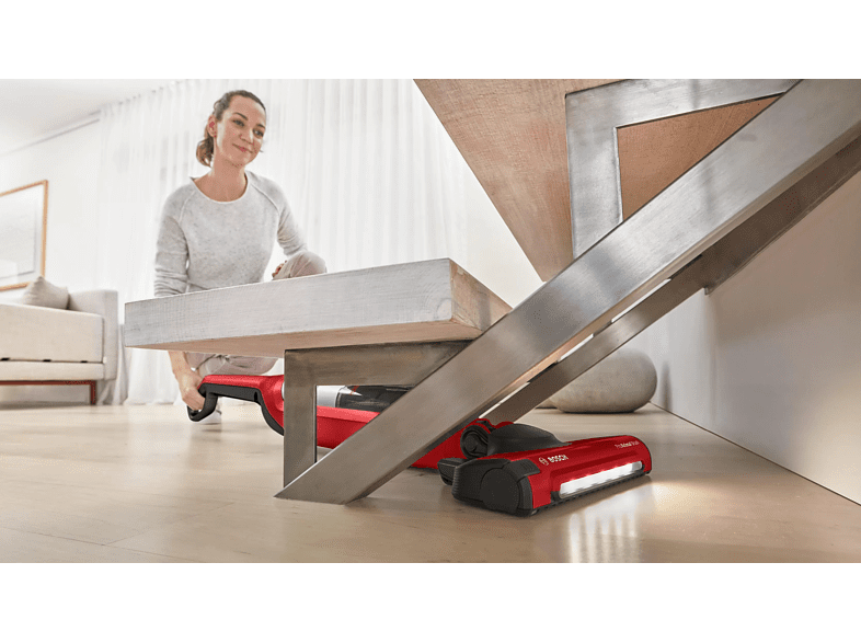 Aspirador escoba - Bosch BBH3ZOO28, 25,2 V, 0.4 l, Autonomía 55 min, Sin Cable, Rojo