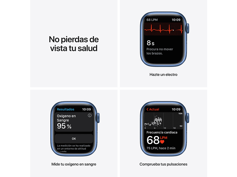 Apple Watch Series 7, GPS, 41 mm, Caja de aluminio Azul, Correa deportiva color Abismo