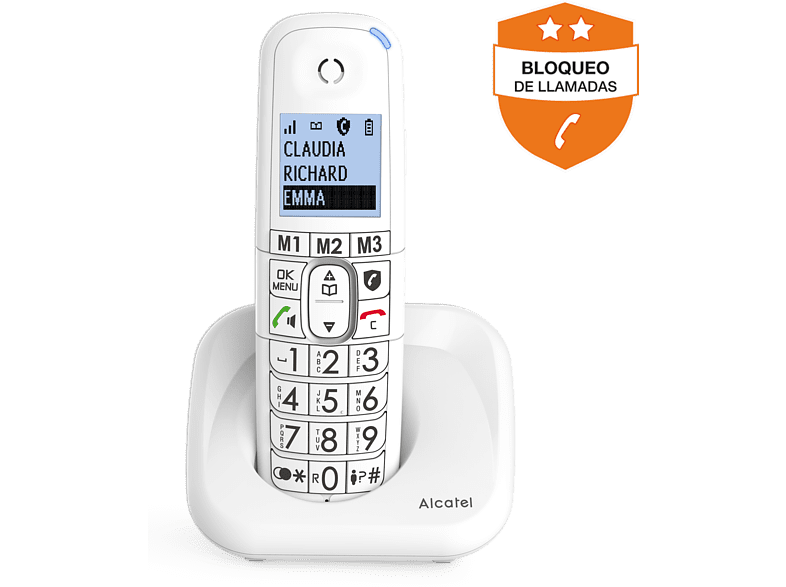 Teléfono - Alcatel XL785 Single, Inalámbrico, Contestador, Bloqueo de llamadas, Agenda 100 contactos, Manos libres, Audio-Boost, Blanco