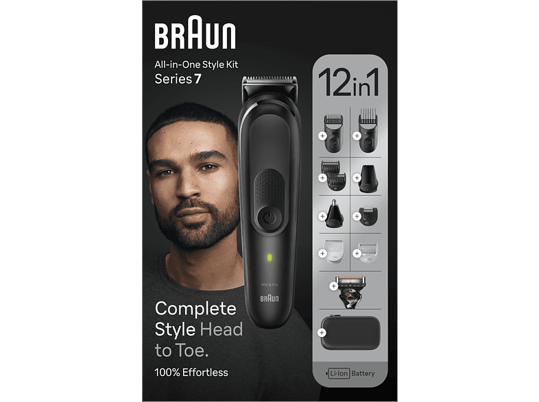 Afeitadora multifunción - Braun MGK7460 Series 7, Recortadora Todo En Uno, 12 Accesorios, 100 min autonomía
