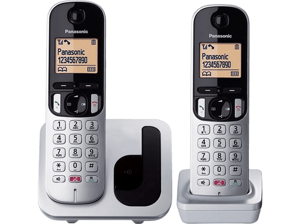 Teléfono - Panasonic KX-TGC250SP, Dúo, Inalámbrico, 1.6", 50 contactos, Bloqueo llamada, Manos libres, Modo ECO, Hasta 18h, Plata