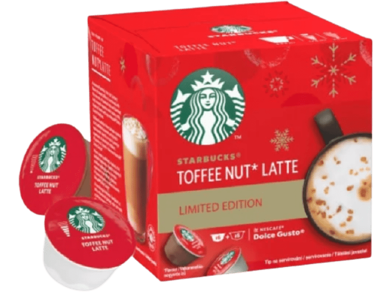 Cápsulas monodosis - Starbucks Toffee Nut Latte, Café con caramelo y nueces tostadas, Pack de 12 cápsulas