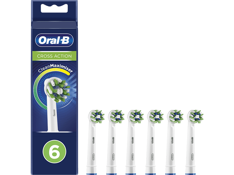 Recambio para cepillo dental - Oral-B CrossAction, Pack de 6, Con Tecnología CleanMaximiser, Blanco