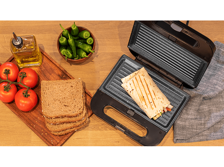 Sandwichera - Cecotec Rock'nToast 3in1 Square, 800 W, 3 Placas intercambiables, Antiadherente, Apto lavavajillas, Negro