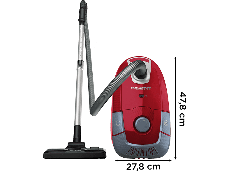 Aspirador con bolsa - Rowenta Power XXL RO3154EA, Hasta 900 W, 4.5 L, Radio acción 12 m, Rojo