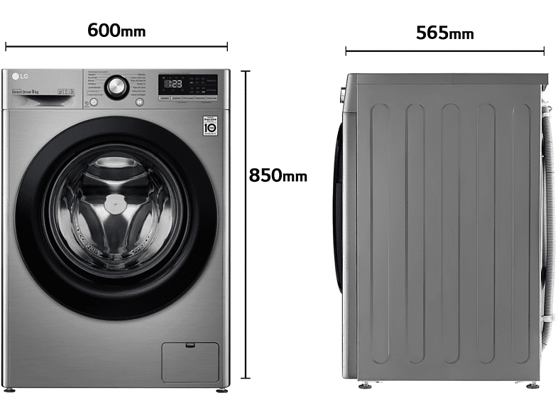 Lavadora carga frontal - LG F4WV309S6SA, 9 kg, 1400 rpm, 14 programas, Inoxidable antihuellas