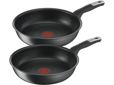 Set de sartenes - TEFAL Jordi Cruz G2550S2B, 20 y 26 cm, 2 unidades, Revestimiento Titanium Antirrayaduras, Tecnología Thermo-Fusion, Aluminio, Negro