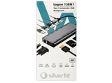 Hub - Silver HT Logan 13 en 1 Tipo C, MicroSD, Audio, USB 3.0, RJ-45 gigabit, VGA, HDMI 4K Qi Wireless, Negro