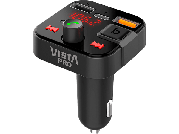 Transmisor FM - Vieta Pro MFV99BK, Manos libres, Quick Charge 3.0, USB-C, Negro