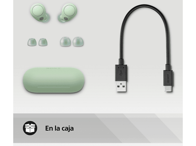 Auriculares True Wireless - Sony WFC700N, Cancelación de ruido (Noise cancelling), Estuche carga, Bluetooth, Google Assistant, Alexa, Siri, 20h, Verde