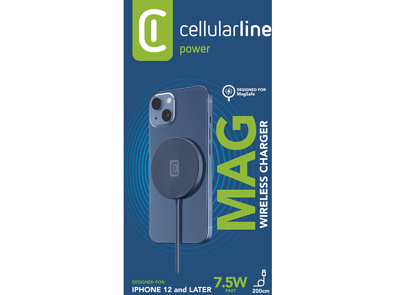 Base de carga - CellularLine Mag Wireless Charger, 7.5 W, Apple, iPhone 12, Azul