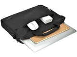 Maletín para portátil - ISY INB-2156-BK, 100% poliéster, Cremallera, Bolsillo frontal horizontal y vertical, Negro