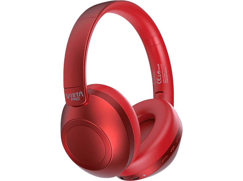 Auriculares inalámbricos - Vieta Pro Way 3, Dual Pairing, Gaming Mode, Doble plegado, 50 hs, Rojo