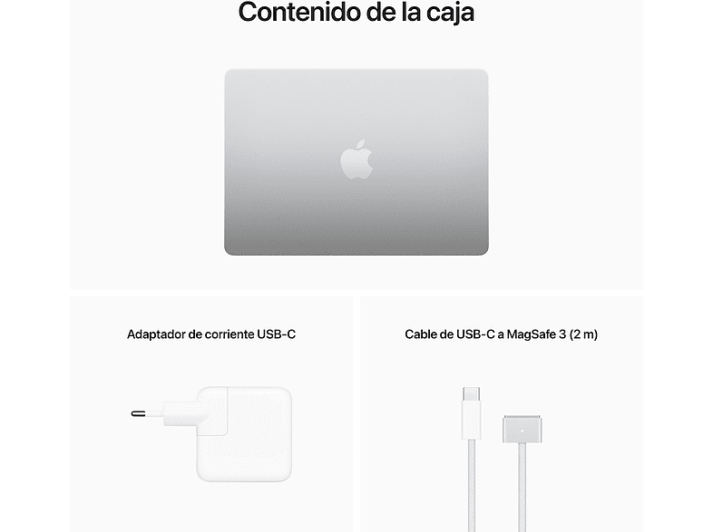 Apple MacBook Air (2022), 13,6 Retina, Chip M2 de Apple, GPU 8 Núcleos, 8 GB, 256 GB SSD, macOS, Teclado Magic Keyboard Touch ID, Plata