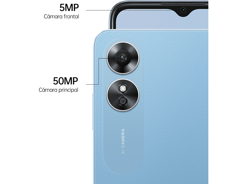 Móvil - OPPO A17, Lake Blue, 64 GB, 4 GB RAM, 6.5 HD+, MediaTek Helio G35, 5000 mAh, Android