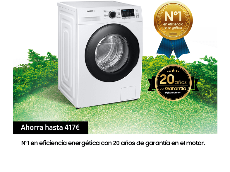 Lavadora carga frontal - Samsung WW80TA026AE/EC, 8 kg, EcoBubble, 1200 rpm, 14 Programas,  Blanco