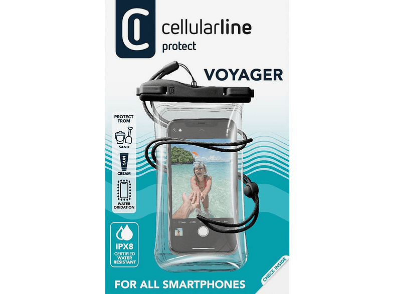 Funda - Cellular Line VOYAGER22K, Universal, Móviles 8 cm x 16.5 cm, 6.49 , Certificación IPX8, Negro