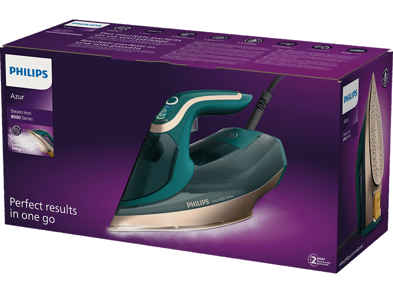 Plancha de vapor - Philips DST8030/70, 3000 W, Golpe de vapor turbo 240g, Vapor vertical,  Verde