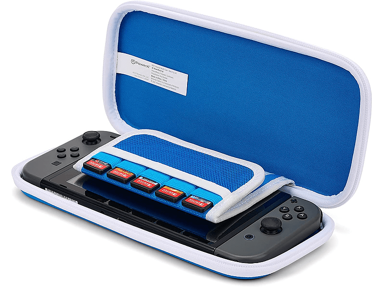 Funda - Power A ‎B09BC43S9C, Para Nintendo Switch y Switch Lite, Diseño Mario, Caucho, Azul