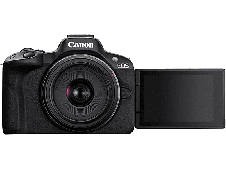 Cámara EVIL - Canon R50, Con RF-S 18-45 F4.5-6.3 IS, Kit creator, 24.2 megapixel, Wi-Fi, Negro