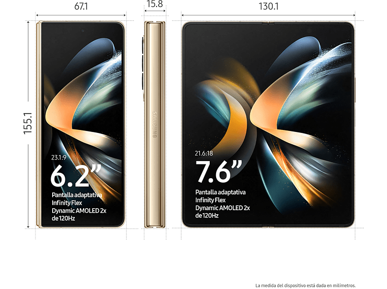 Móvil - Samsung Galaxy Z Fold4 5G, Beige, 256 GB, 12 GB RAM, 7.6 QXGA+, SM8475 Octa-Core, 4400 mAh, Android 12